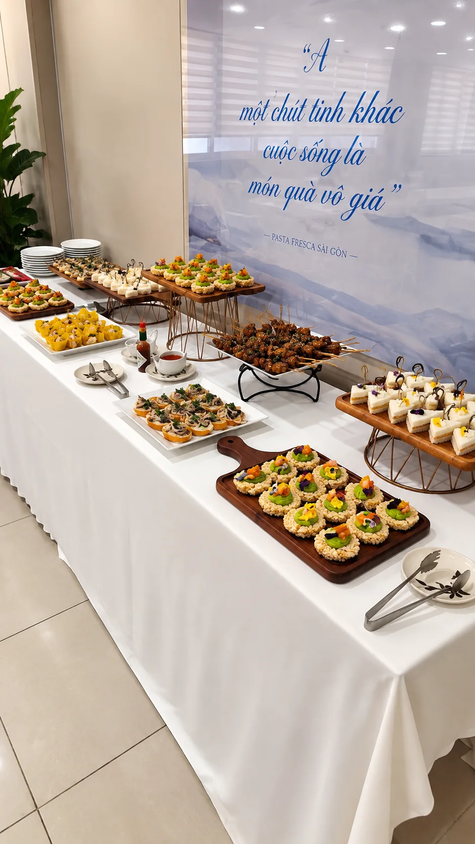 A canapé table prepared for a corporate event