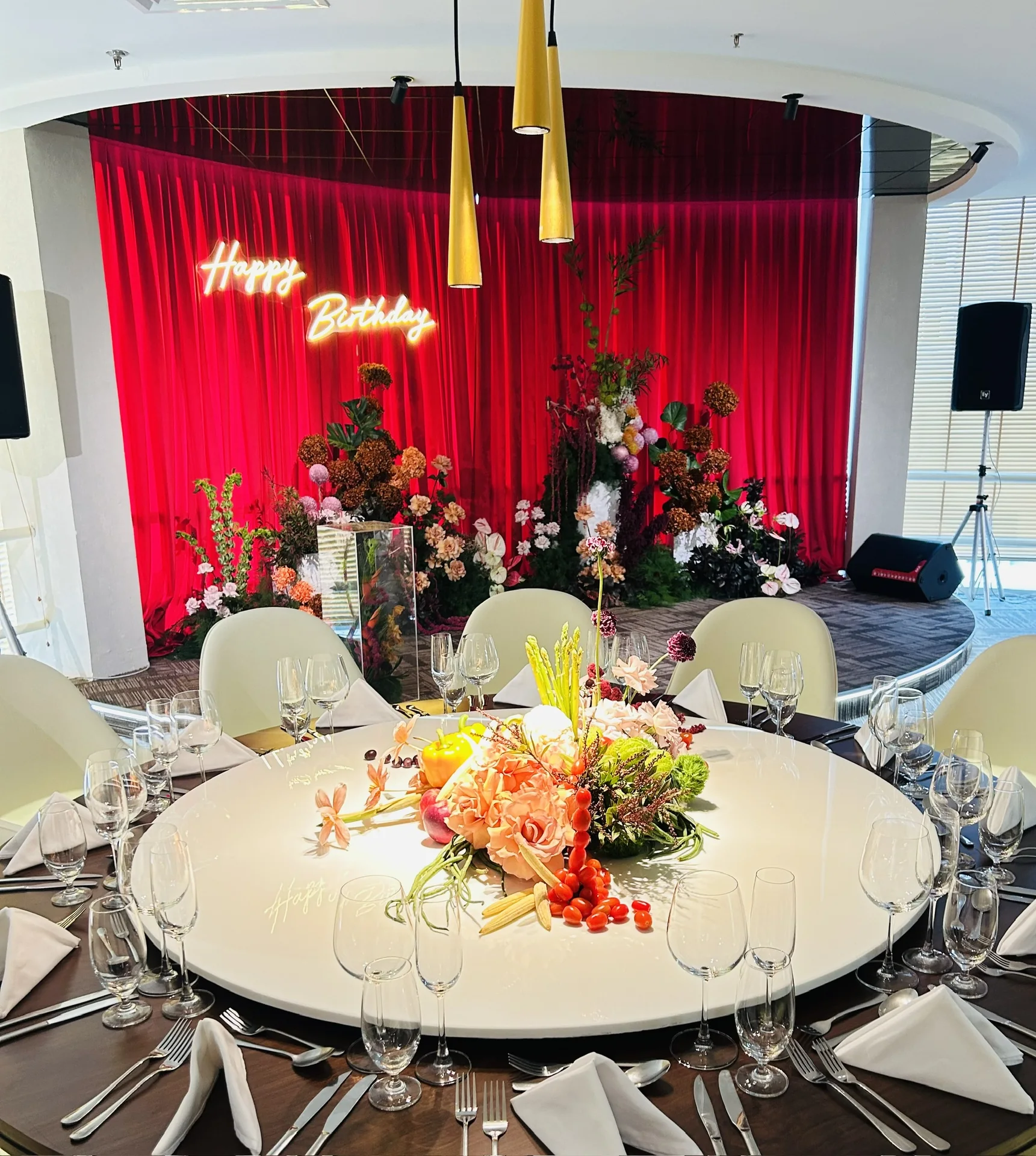 A private event space prepared for guests