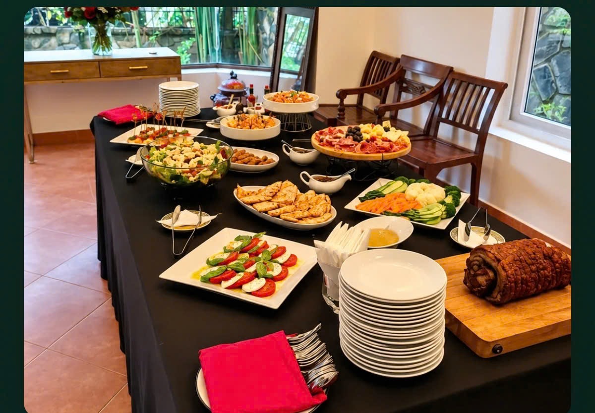 A complete buffet spread prepared for guests