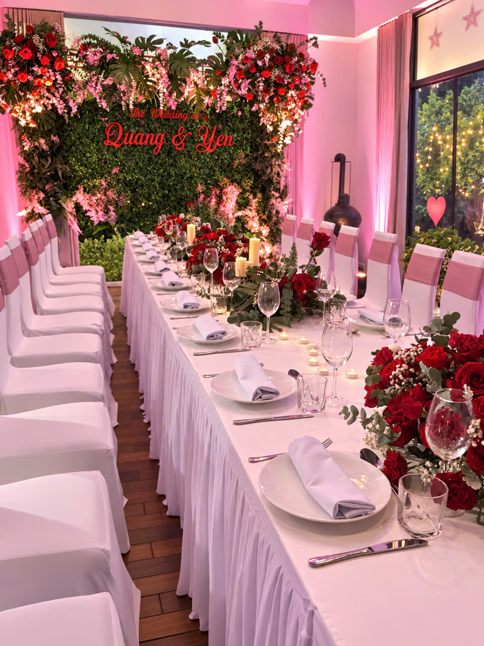 A wedding table prepared for the evening