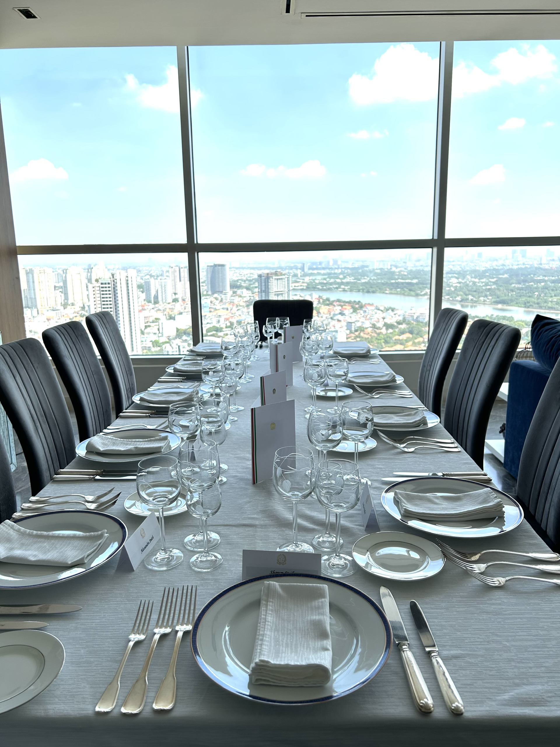 A long wedding table prepared for an event